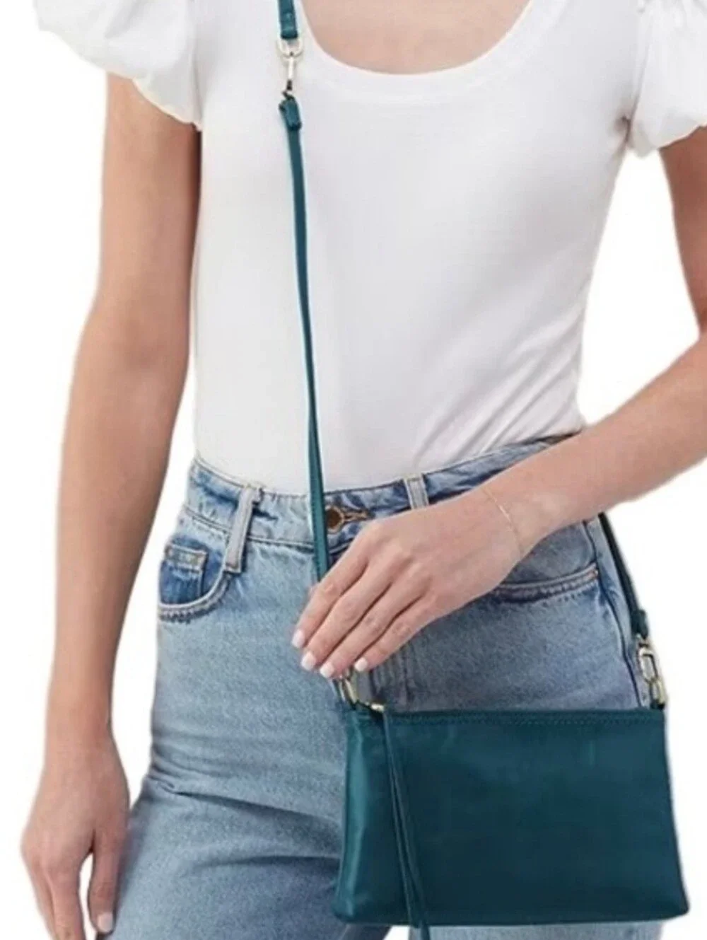 HOBO Teal Leather Wristlet Clutch